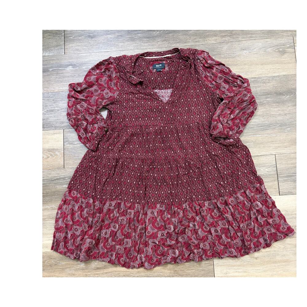 Maeve Anthropologie Tiered Tunic Dress Large Boho Burgundy Print